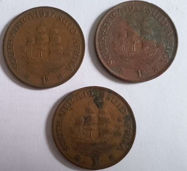 UNION LARGE 1 d COINS X3 1930-40s