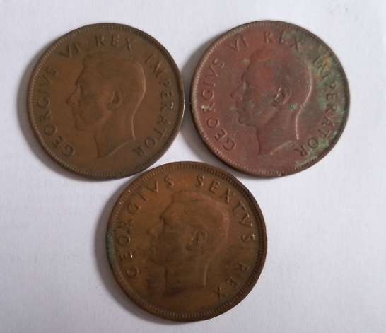 UNION LARGE 1 d COINS X3 1930-40s