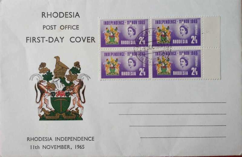 Rhodesia independence 1965 fdc with block of 4 stamps