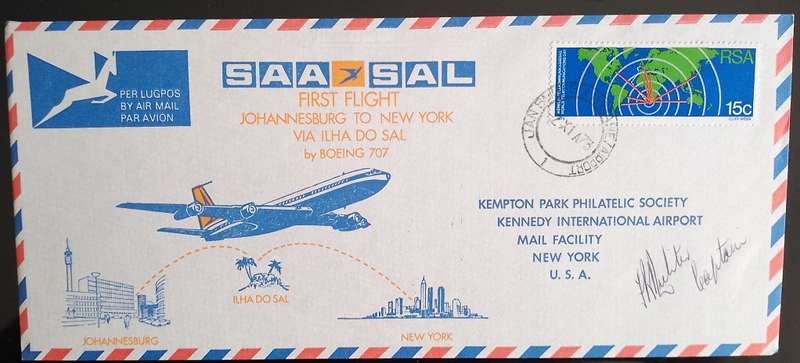 SAA FIRST FLIGHT BOEING 707 JHB-NEW YORK VIA ILHA DO SAL 1973