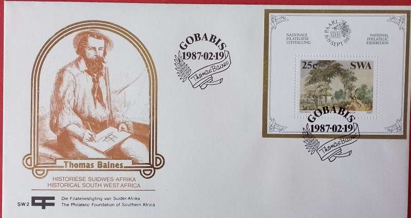 SWA THOMAS BAINES MINI SHEET FDC 1987