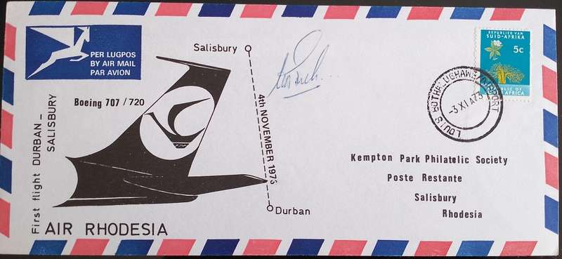 AIR RHODESIA FIRST FLIGHT BOEING 707/720 DURBAN - SAILSBURY 1973