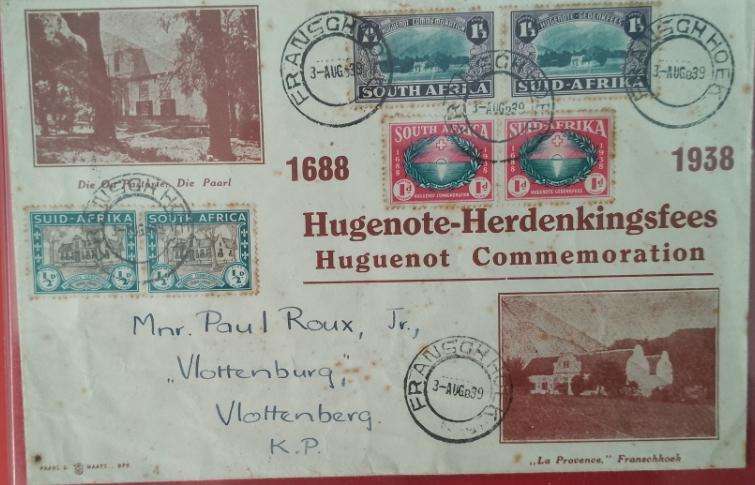 UNION COVER HUGUENOT COMMEMORATION FDC (BIT TATTY) BUT NOT OFTEN SEEN 1939