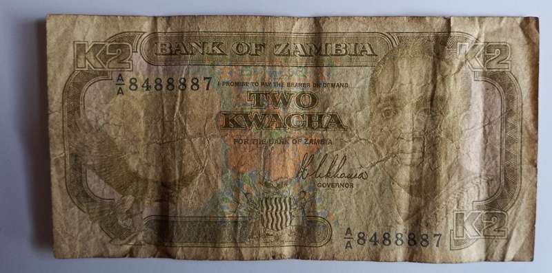 ZAMBIA 2 KWACHA BANK NOTE-SEE SCANS