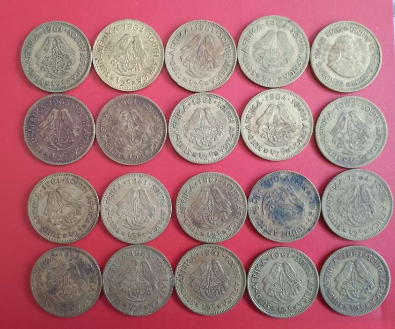 RSA 1961-64 LARGE 1/2 CENT COINS X20