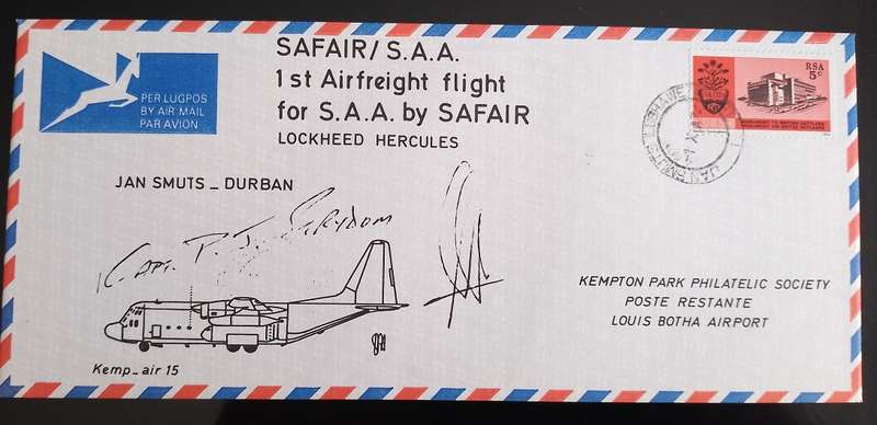 SAFAIR/SAA FIRST FLIGHT LOCKHEAD HERCULES JAN SMUTS-DURBAN 1974