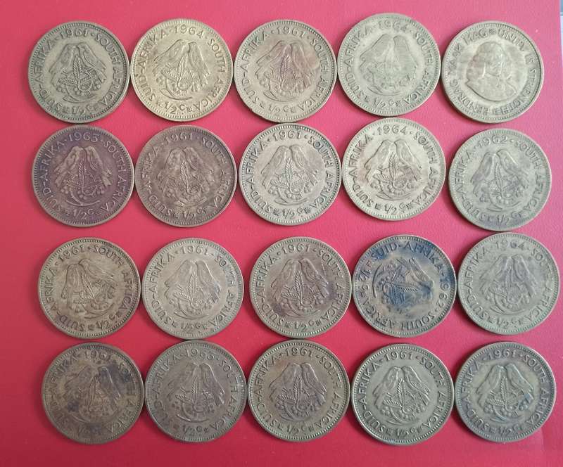 RSA 1961-64 LARGE 1/2 CENT COINS X20