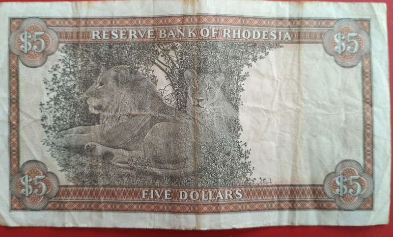 Rhodesia 1976 $5 dollar note