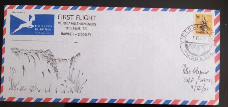 RHODESIA FIRST FLIGHT VICTORIA FALLS (HAWKER-SIDDELEY)-JAN SMUTS 1975