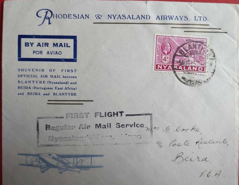 NYASALAND 1st FLIGHT TO BEIRA - RHODESIA & NYASALAND AIRWAYS 1935