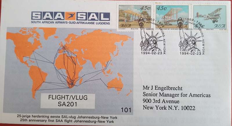 SAA 25TH ANNIVERSARY FLIGHT JHB-NEW YORK 1994