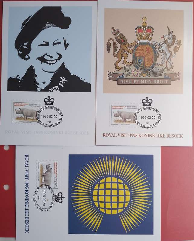 South Africa 3 x Post Cards Royal Visit Commemoration Queen Elizabeth 1995