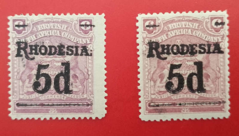 Bsac rhodesia overprint 5d reddish purple &dull purple mint SACC 114/5