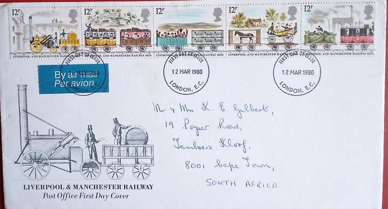 GB-LIVERPOOL & MANCHESTER RAILWAY 150 YEARS FDC 1980