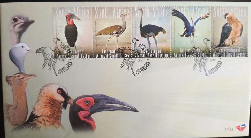 South Africa - 2008 - S.A. Big 5 of birds - set of 5 F.D.C. No. 7.133 fine used . SACC 1881-1885 .