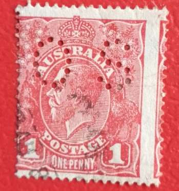 AUSTRALIA KGV ONE PENNY RED PERFIN .IMPERF STAMP-NOT OFTEN SEEN