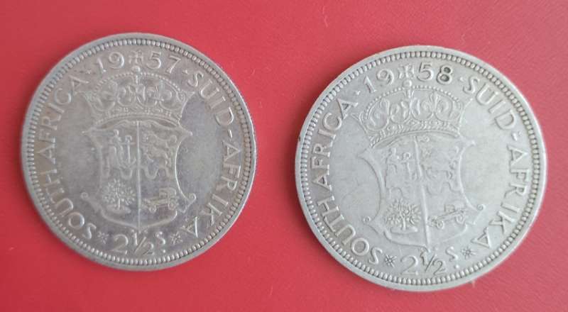 UNION 2X 2 1/2 SHILLING SILVER 1957/8