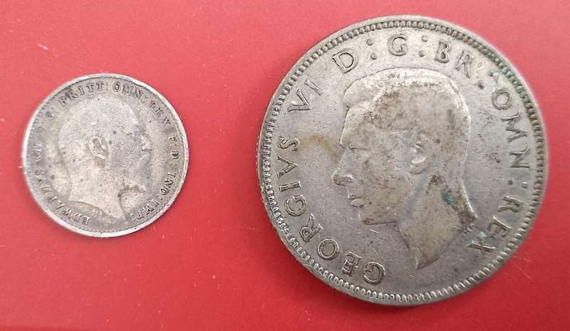 GB SILVER 1938 2 SHILLINGS 50% SILVER AND 1903 TICKEY .925 SILVER CONTENT