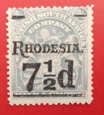 BSAC OVERPRINT RHODESIA 71/2 d BLUEISH -GREY SACC 116 MINT