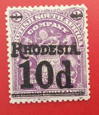 BSAC OVERPRINT RHODESIA 10d DEEP VIOLET SACC 117 MINT