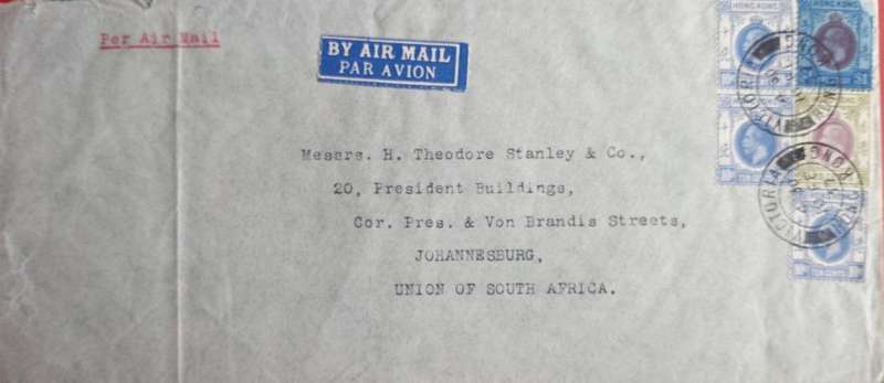 HONG KONG -UNION OF SOUTH AFRICA 10/2/37
