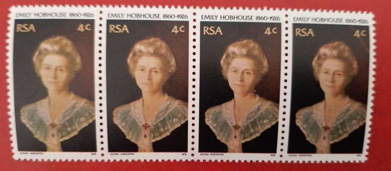 EMILY HOBHOUSE 4C x4  STAMPS 1976 WITH VARIETY GOLD LINE THRU 4 cent