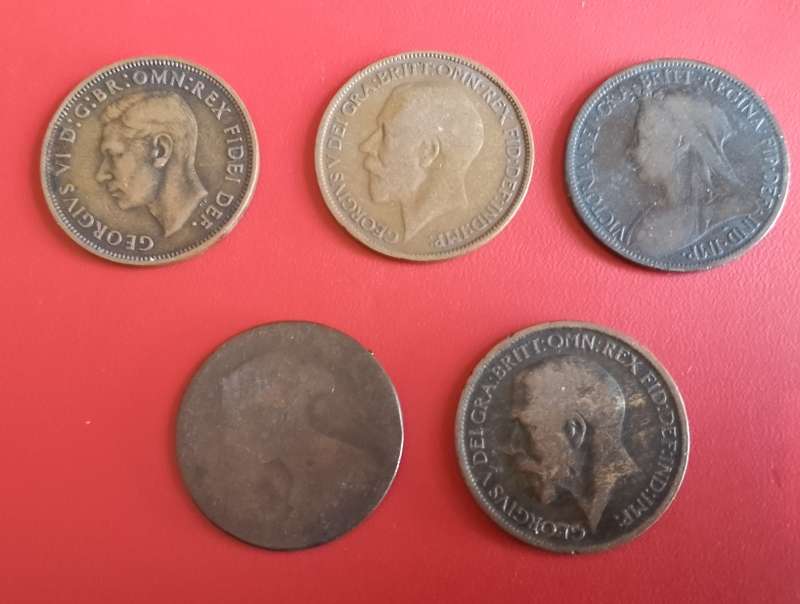 GB EARLY 1/2d  PENNIES X5 MIXED CONDITION-PRICE IS FOR ALL
