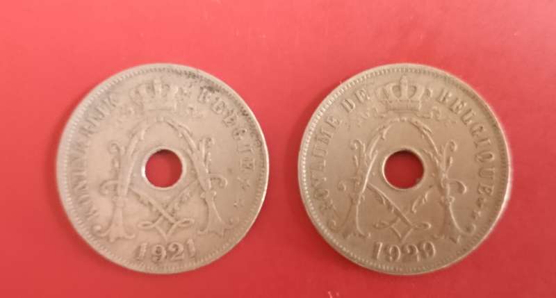 KONINKRIJK BELGIE/BELGIUM 25 CENT X2  1921/29