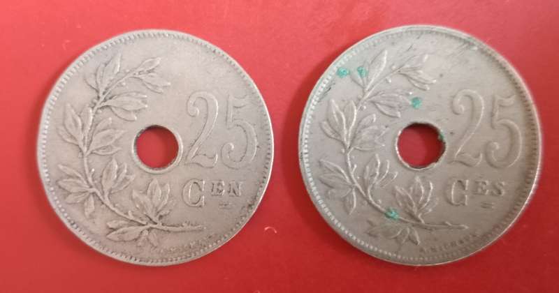 KONINKRIJK BELGIE/BELGIUM 25 CENT X2  1921/29