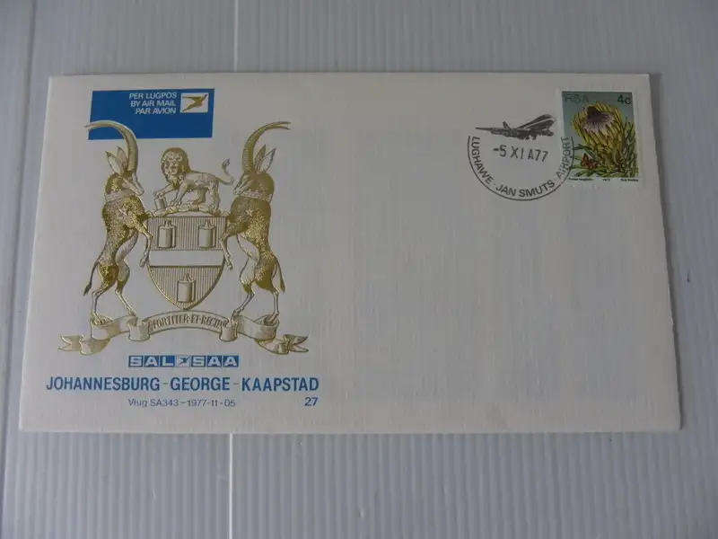 SAA #27 (1977) - JHB, George to Cape Town Illustrated FDC