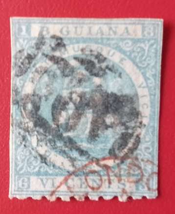 BRITISH GUIANA SG 92 -1867 MILKY BLUE -6 CENT IMPERF USED-SCARCE STAMP