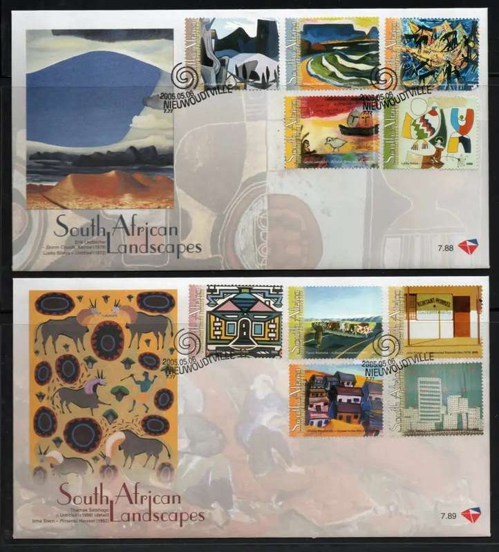 South Africa 2005 `Landscape Paintings` set of 10 on 2 FDC`s 7.88 & 7.89. Cat R170 (2023-25)