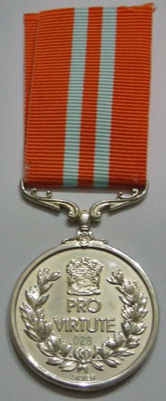 Full Size Pro Virtute Medal Numbered 028 Marked Silver 12cm Ribbon