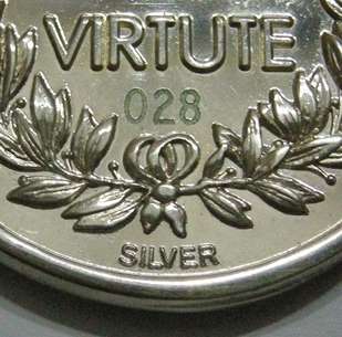 Full Size Pro Virtute Medal Numbered 028 Marked Silver 12cm Ribbon