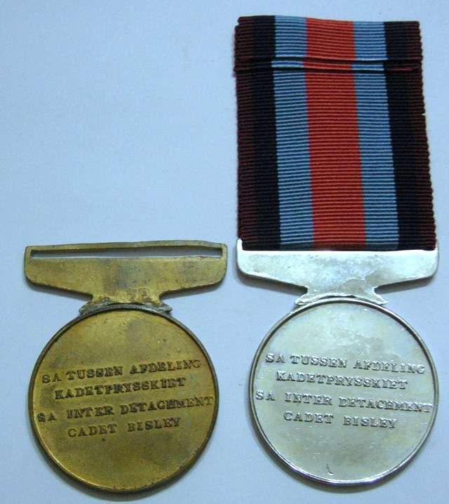 SA Inter Detachment Cadet Bisley Medals x 2 (One without ribbon)