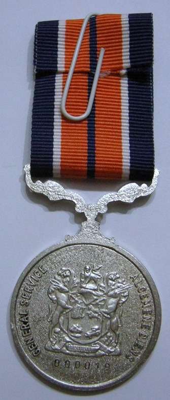 Full Size General Service Medal Numbered 000019 at Back Pebbled Surface Uniface Suspender