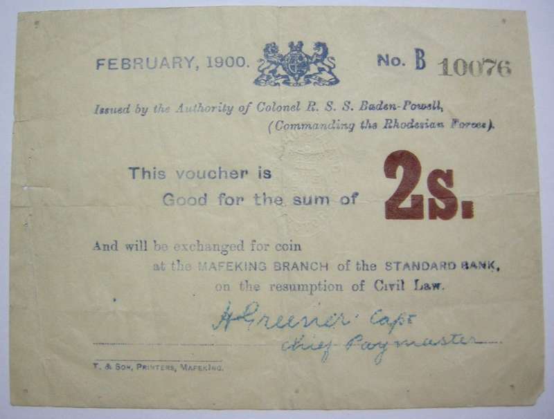 February 1900 ZAR Boer War Era Mafikeng Siege 2S Banknote
