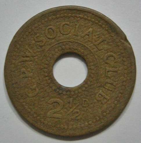 Government Printing Works Social Club 2½D Token Grey Fibre 23.5mm Hern 244b