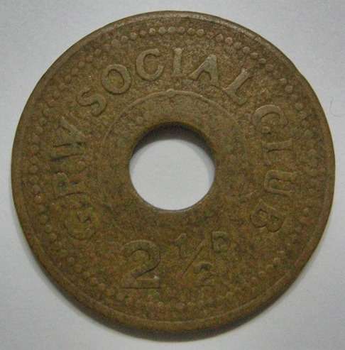 Government Printing Works Social Club 2½D Token Grey Fibre 23.5mm Hern 244b