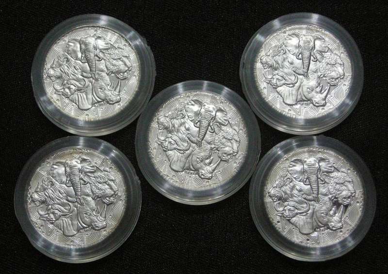 Big 5 Silver Proof Medallion Set w/ Certificate 277 In Original SA Mint Box