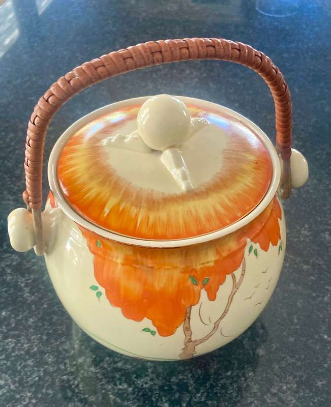 Rare Clarice Cliff Biscuit Barrel Orange Taormina Pattern
