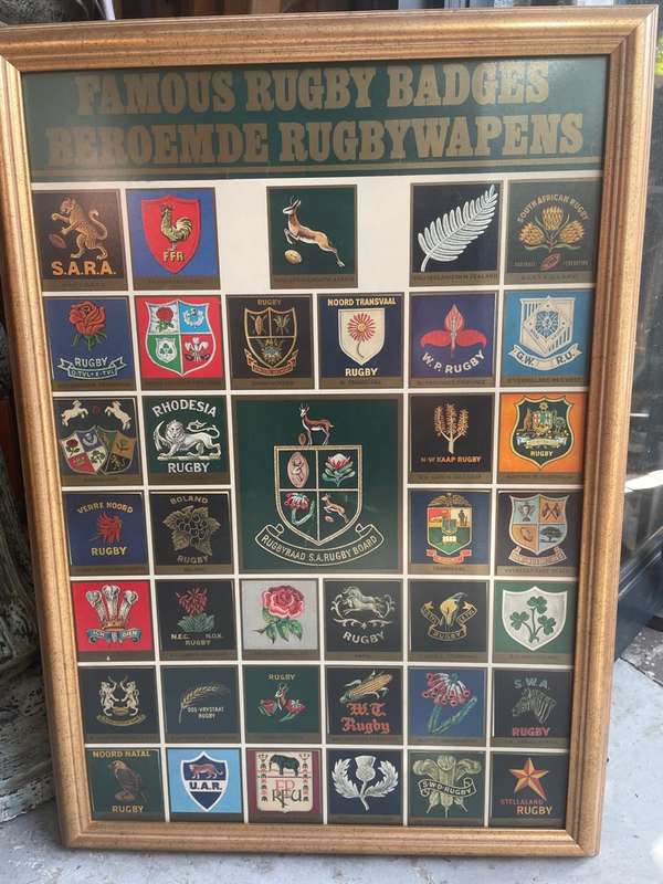 Rugby: Beroemde Rugbywapens Geraam. ( 62 x 46 cm )