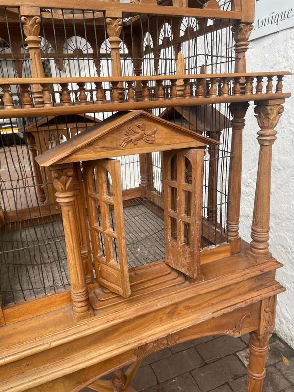 Beautiful Ornate Wooden Birdcage on Stand( 200 x 68 x 68 cm )