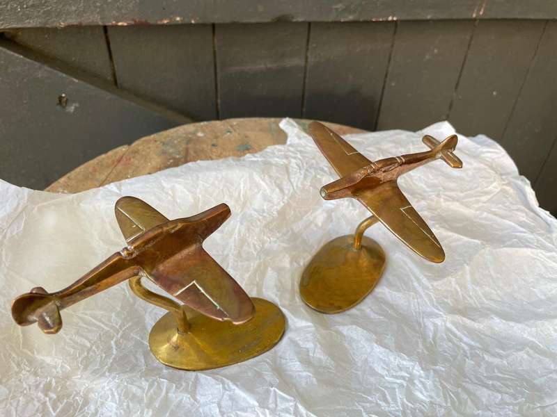 Pair of Brass Spitfire Planes on Stand