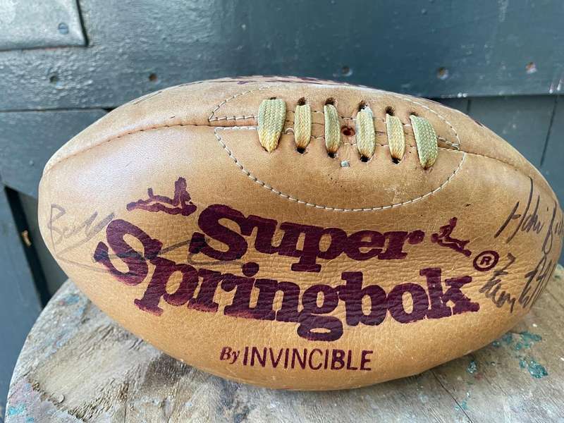 Rugby Ball: Genuine Leather Springbok Rugby Ball signed by 2002 Stormers