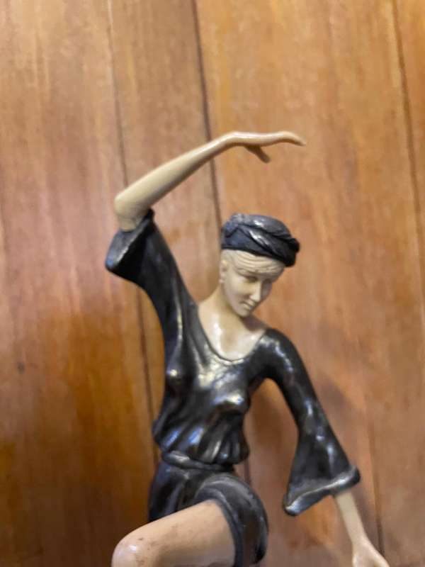 Art Deco Dancer after Ferdinand Preiss , Autumn Dance in metal and Ivorine ( 41 cm high )