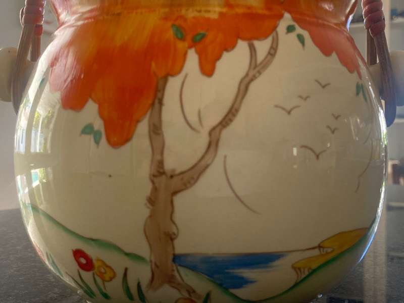 Rare Clarice Cliff Biscuit Barrel Orange Taormina Pattern