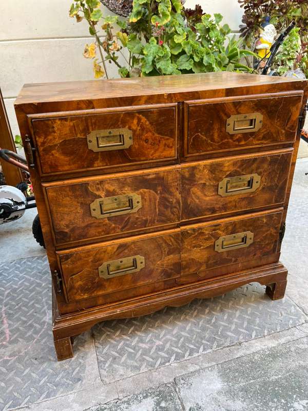 Beautiful Burr Walnut Campaign Style Chest ( 68 x 66 x 40 cm )