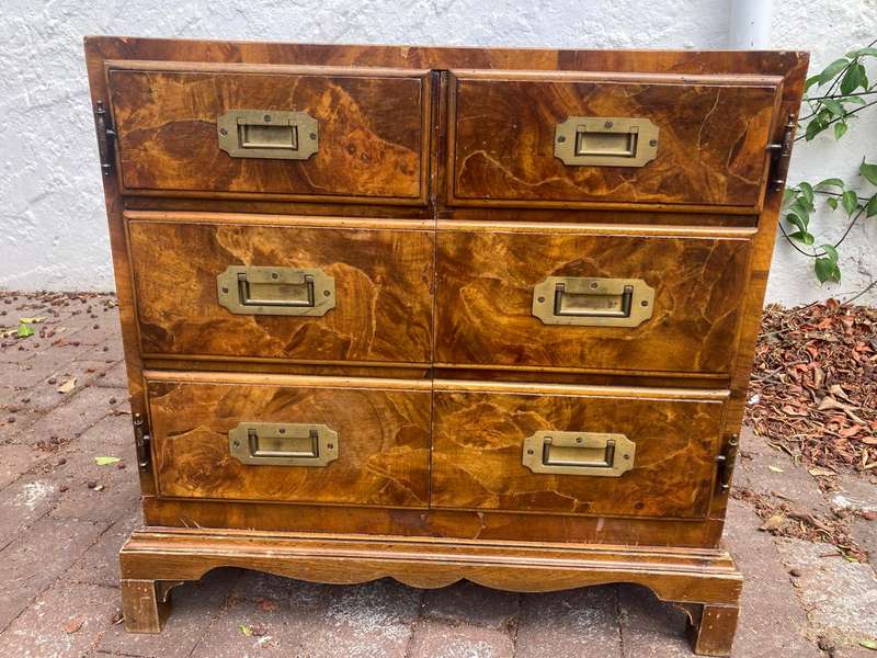 Beautiful Burr Walnut Campaign Style Chest ( 68 x 66 x 40 cm )