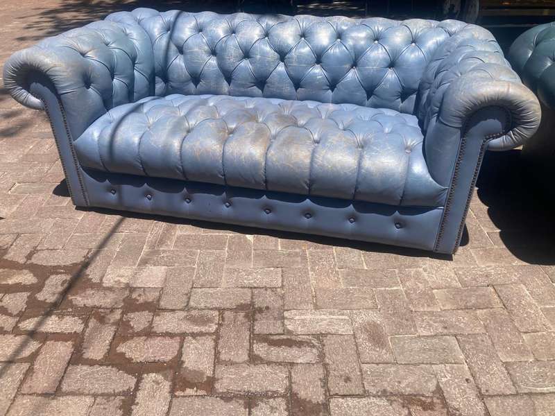 Genuine Leather Chesterfield Couch and Chair